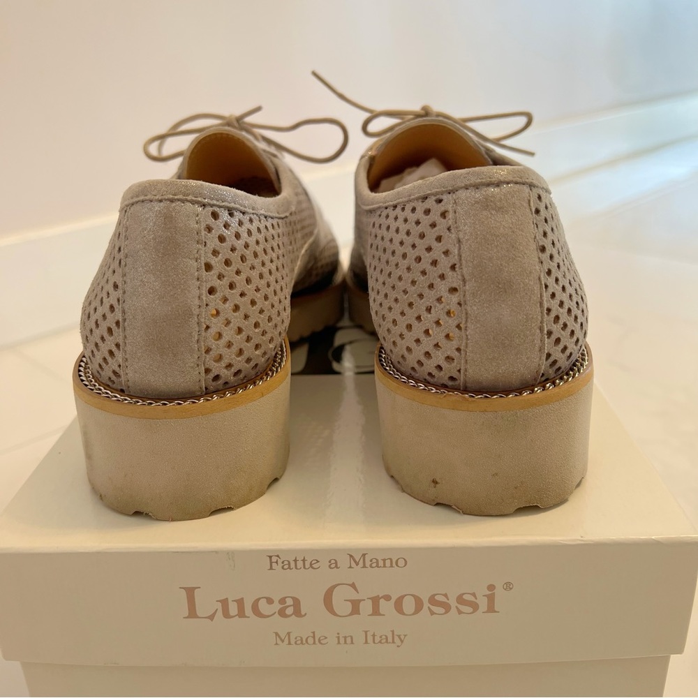 ITALIAN Luca Grossi Sparkly Gray Suede Silver Lace-Up Shoes - Picture 15 of 16